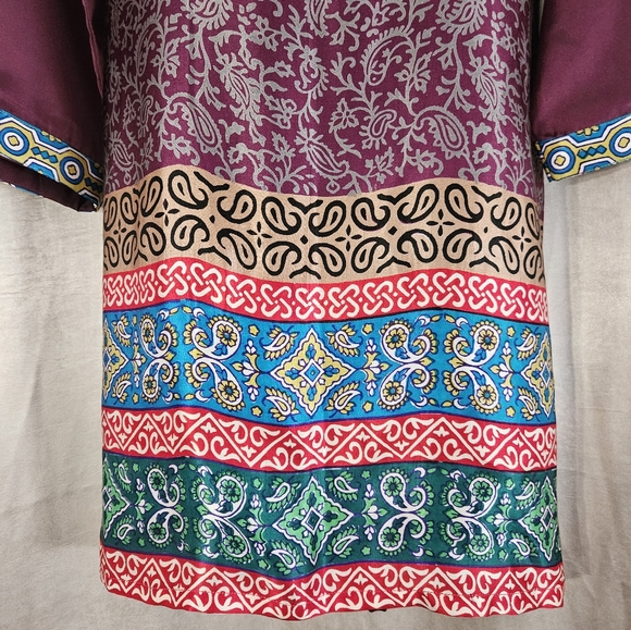 NWOT purple pink green blue red mix print jewel kurta tunic dress Womens Large - Picture 8 of 8